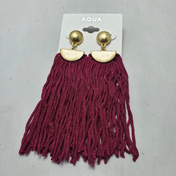 AQUA BURGUNDY FRINGE TASSEL PIERCED EARRING GOLD TOP - Picture 3 of 6
